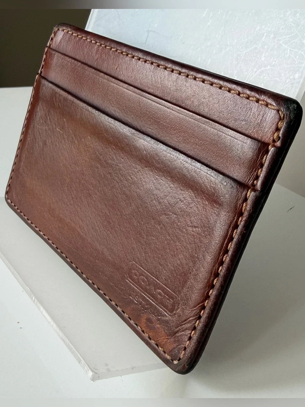 Vintage Coach British Tan Leather Money Clip Card Case Wallet